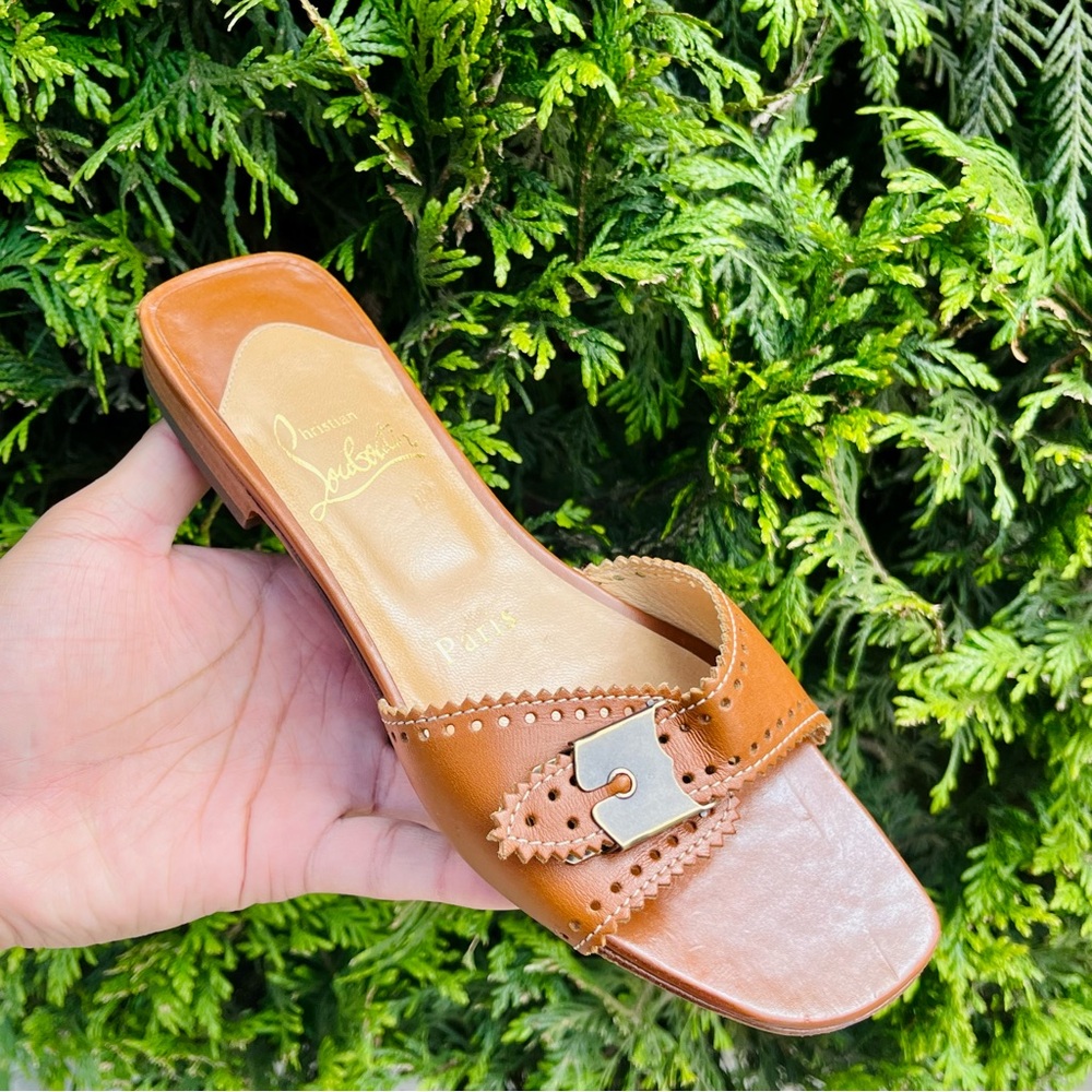 Christian Louboutin Brown Leather Slide Sandals